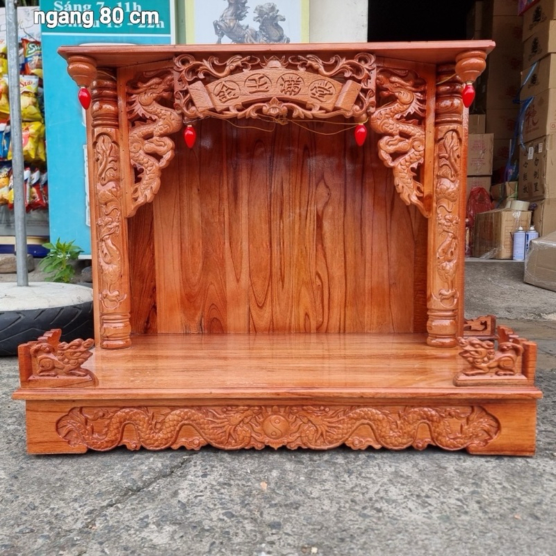 [MẪU MỚI RẺ ĐẸP] Ngang 80cm Bàn Thờ Treo Tường Có Mái + Bàn Thờ Ông Địa Gỗ Xoan Hàng Đẹp