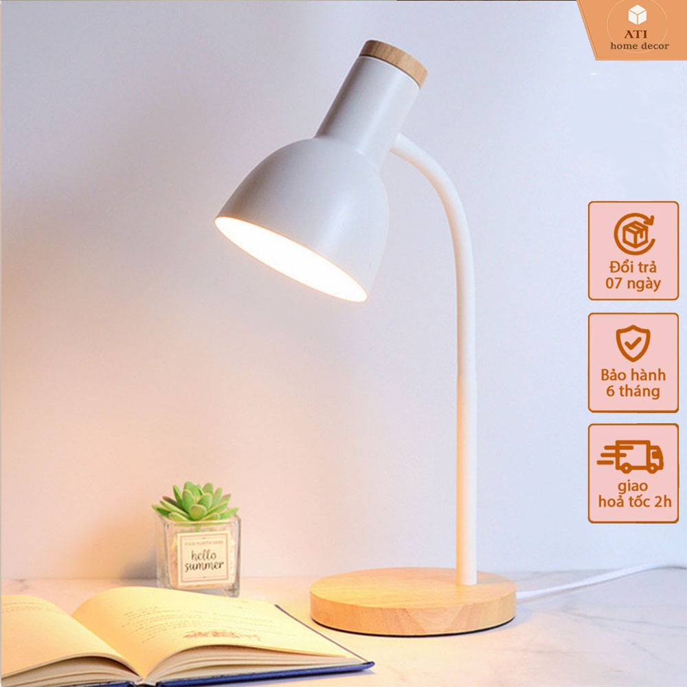 Đèn Học Để Bàn Chống Cận Đế Gỗ Bóng Led