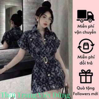 Đầm vải bò thắt eo phong cách tây âu năng động trẻ trung đi chơi kèm ảnh thật tt61