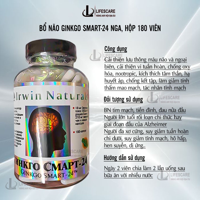 Bổ não Nga ginkgo smart 24 Nga, 180 viên