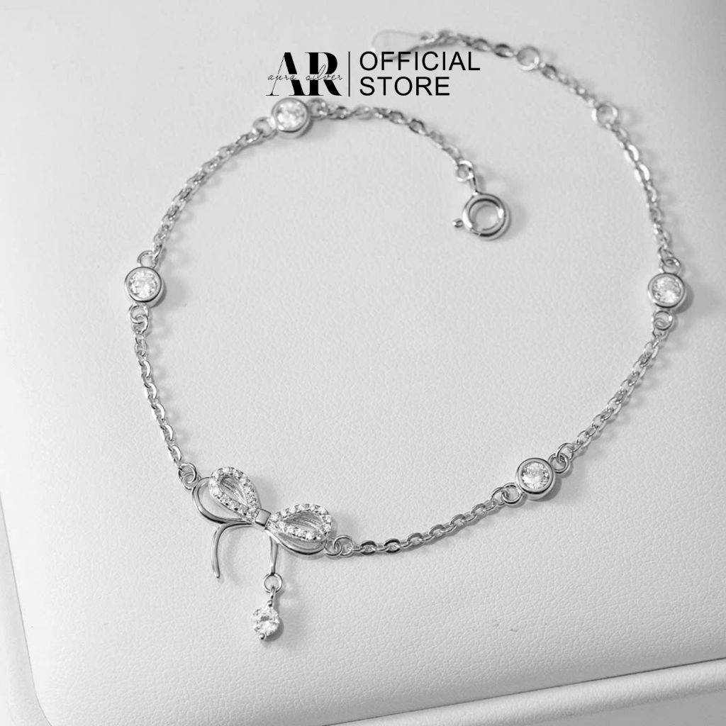 Lắc tay nơ bạc 999 nữ xi kim vòng tay bạc nơ đính đá Lany-Aura Silver-LT20