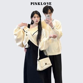 Đồ cặp nam nữ mùa đông PINKLOVE áo len nam nữ dài tay màu trắng kem kèm váy đen nữ thời trang P210