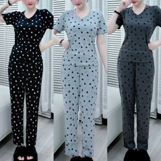Đô Bộ Quần dài dáng baggy áo cổ tim tay cộc chất vải thun gân tăm lạnh có size 45-75kg-HT2474