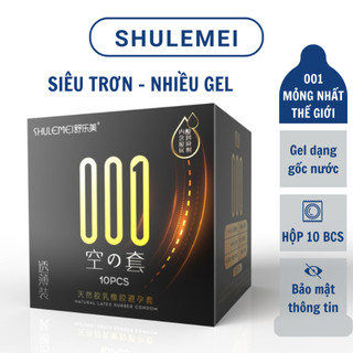 Bao Cao Su Siêu Mỏng 001mm Shulemei, Siêu Trơn Nhiều Gel - Hộp 10 BCS