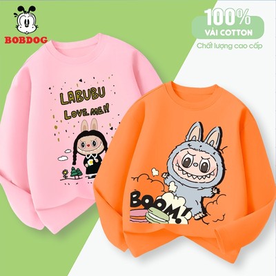 Áo thun dài tay bé gái BOBDOG in hình Labubu cute cổ tròn chất liệu cotton mềm mịn thoải mái cho bé