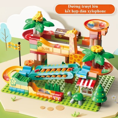 Đồ chơi lắp ráp mô hình đường trượt rừng xanh cho bé thực hành, Bộ ghép hình các khối lớn cỡ Duplo
