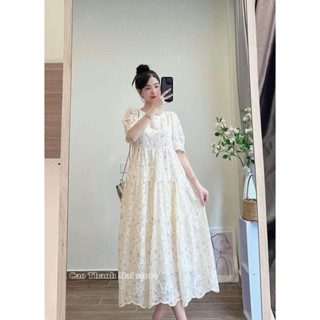  Đầm bầu babydoll hoa thêu phối ren 2 lớp tiểu thư nhẹ nhàng  đầm bầu babydoll thời trang 