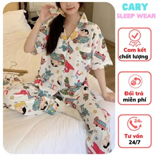 Set đồ nữ mặc nhà áo tay ngắn quần dài bộ pyjama in họa tiết hoạt hình dễ thương cho nữ CARY
