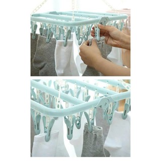 Móc chùm nhựa vuông 32 kẹp gấp gọn phơi tất đồ  tiện lợi -móc  phơi đồ cho bé