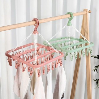 Móc chùm nhựa vuông 32 kẹp gấp gọn phơi tất đồ  tiện lợi -móc  phơi đồ cho bé