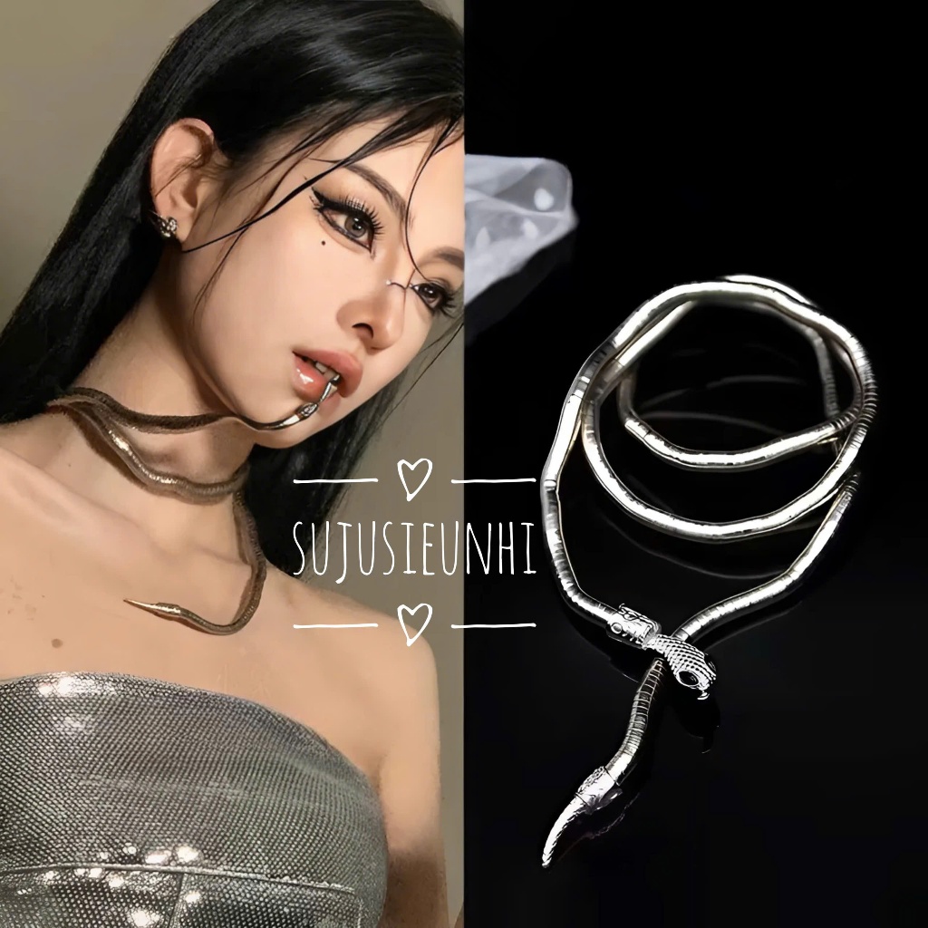 (Có Video) (3 Màu) Vòng Đeo Cổ , Đeo Tay Unisex Hình Con Rắn Màu Bạc Phong Cách(Điều Chỉnh Vòng Thoải Mái)
