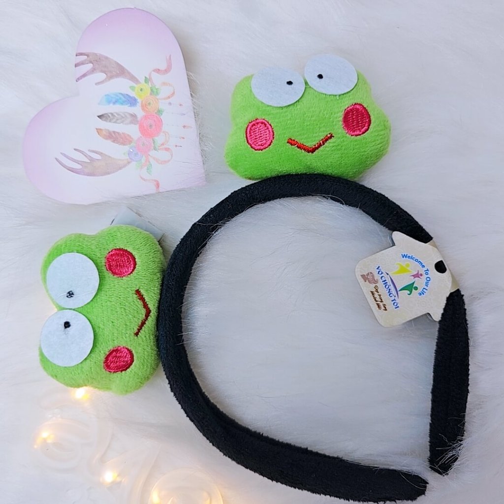 Băng đô cài tóc lông mềm ếch xanh siêu cưng, phụ kiện Hàn Quốc, cài tóc nam nữ, bờm tóc bé gái cute 