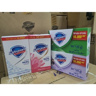 Hộp 3 Cục Xà Bông Cục Diệt Khuẩn SAFEGUARD TRẮNG /XANH/TÍM (125G x 3),HỒNG (115G X3)