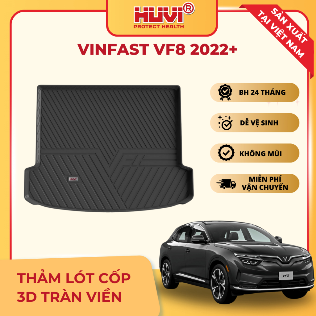 [CHÍNH HÃNG] Thảm lót cốp VINFAST VF8 (2022-hiện tại) nhựa TPE đúc 3D - HUVI Việt Nam
