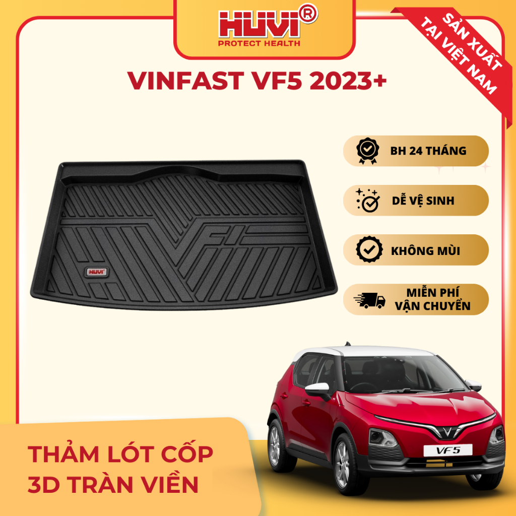[CHÍNH HÃNG] Thảm lót cốp VINFAST VF5 (2023-hiện tại) nhựa TPE đúc 3D - HUVI Việt Nam