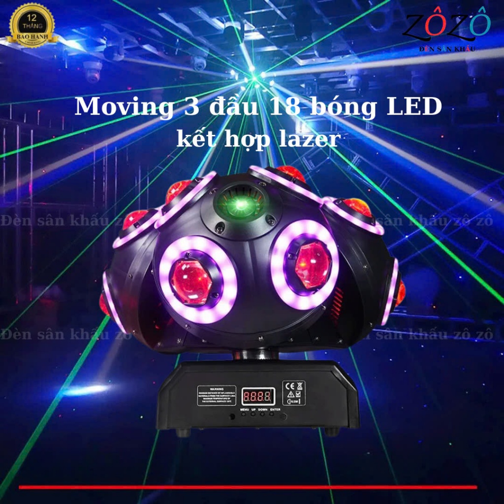 Đèn moving 3 đầu 18 bóng 3in1 - Moving ball 3 đầu 12 bóng laser+led