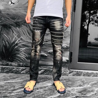 Quần jean nam cao cấp vá caro 034 phối vảy sơn cực đẹp vải bò denim dày dặn, co dãn, phong cách, năng động giá rẻ LTS