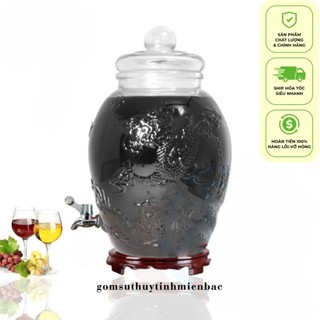 Bình thuỷ tinh 30 lít ngâm rượu hoạ tiết Rồng Phượng - Có van và Không van