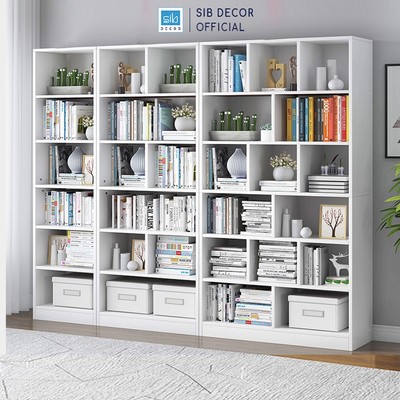 Set 3 Kệ Sách Gỗ Đơn Giản 178x24x180cm Thương Hiệu SIB Decor Màu Trắng, Oak, Đen, Walnut