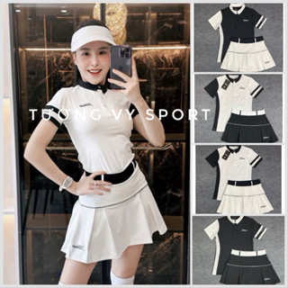 Sét thể thao golf, tennis, cầu lông nữ xinh ạ, áo có cổ và chân váy xếp ly.