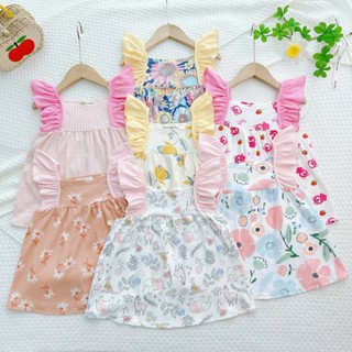 [Bé 13-25kg] Váy/ đầm ngắn tay cánh tiên phối màu cotton Bozip xuất dư siêu mềm mịn mát cho bé gái mặc đi học đi chơi