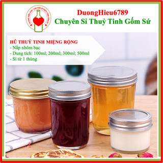 [LOẠI 1] Hũ Thủy Tinh Tròn Miệng Rộng, Lọ Thủy Tinh Nắp Nhôm Đựng Thực Phẩm, Làm Sữa Chua, Caramen, Pudding Nhiều Size