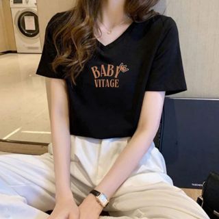 [Form Vừa] Áo thun nữ cổ tim form vừa in hình - Áo phông nữ cổ V Loza G0217