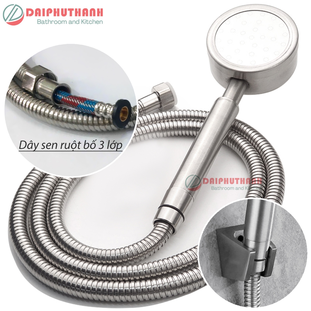 Bộ Tay Sen Tắm Inox SUS304 KZ-TS04TD Tay Sen Tăng Áp Dây Inox 1m2 Ruột Bố 3 Lớp - Đủ bộ tay cầm, dây, gác,..