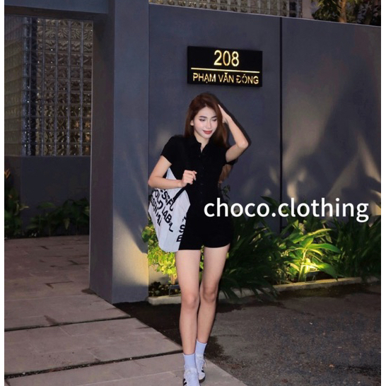 Jumpsuit nữ tay ngắn cổ polo, bộ áo liền thân nữ jum tay ngắn năng động chất dày dặn. | BigBuy360 - bigbuy360.vn