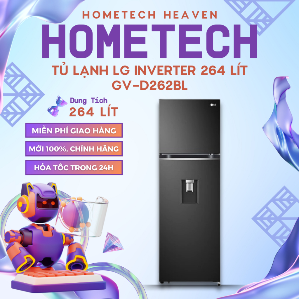 [GIAO LẮP MIỄN PHÍ] GV-D262BL - Tủ lạnh LG Inverter 264 Lít GV-D262BL - Hàng Chính Hãng, Mới 100%