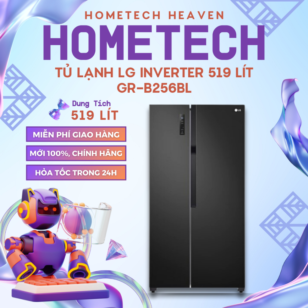[GIAO LẮP MIỄN PHÍ] GR-B256BL - Tủ lạnh LG Side by side Inverter 519L GR-B256BL - Hàng Chính Hãng, M