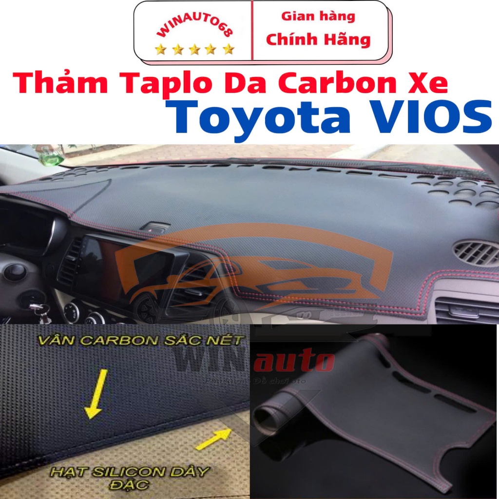 Thảm taplo da xe Vios 2014- 2015- 2016 - 2017 ( Da carbon cao cấp có chống trượt )