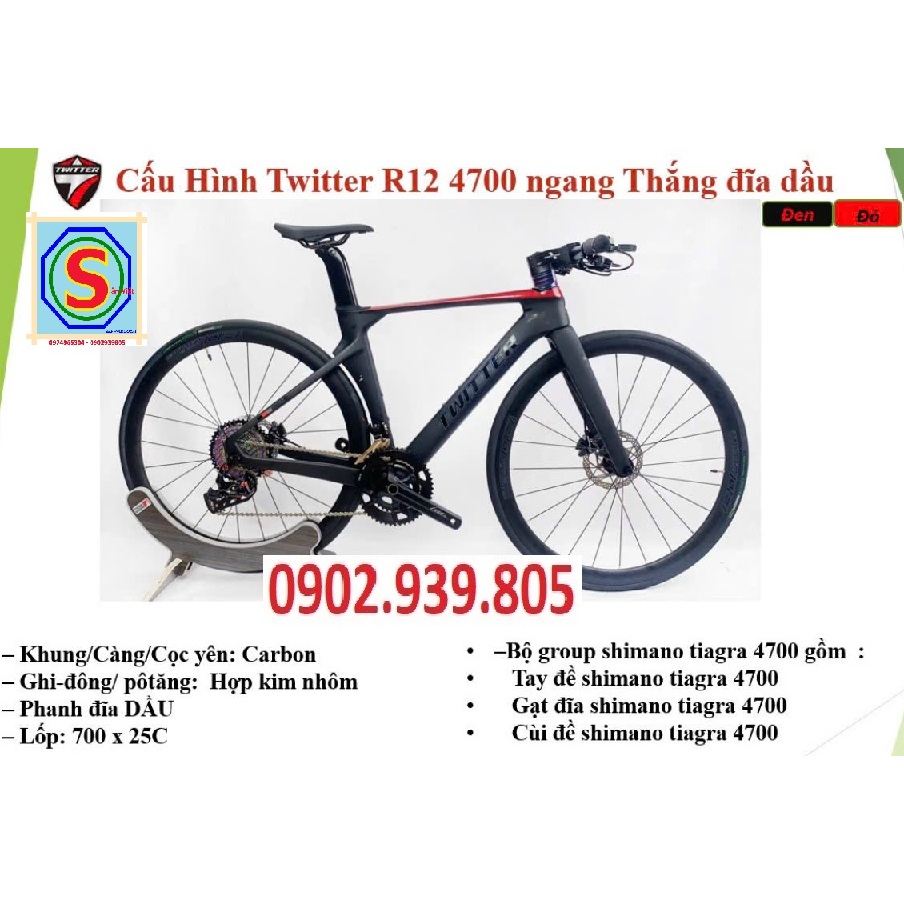 Xe Đạp Touring Twitter R12 Tay Ngang – Khung Carbon | Shimano Tiagra | Phanh Dầu Giá Rẻ | Khuyến