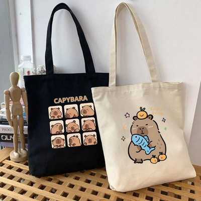 Túi vải Tote in hình Capybara kích thước 33x37 có ngăn phụ và khóa khéo đựng vừa A4 Loza TOTE02