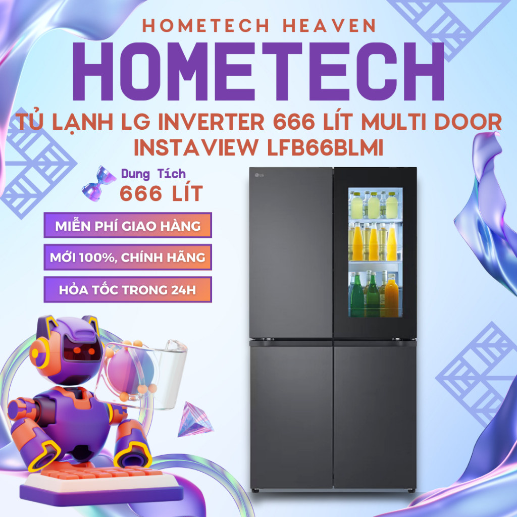[GIAO LẮP MIỄN PHÍ] LFB66BLMI - Tủ lạnh LG Inverter 666 lít Multi Door InstaView LFB66BLMI - Hàng Ch