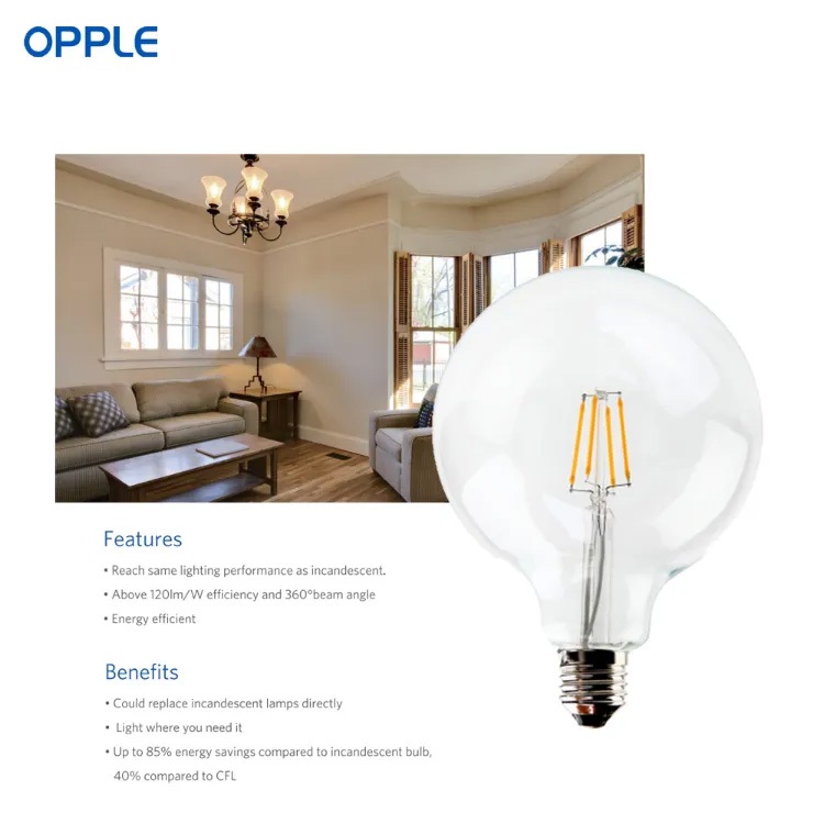 Bóng Đèn Opple LED Edison/Filament G125 - 8W Đường kính 125mm /Lumen: 1055 Lm/ Đui E27