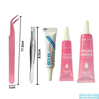 Keo dán mi giả 4g, 7g và nhíp gắn mi màu trắng, hồng bằng thép không gỉ