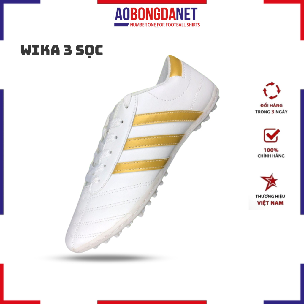 Giày Đá Bóng 3 Sọc Wika Đá Bóng Nam Ct3 Chính Hãng, Giày Bóng Đá Ba Sọc Sân Cỏ Nhân Tạo Khâu Toàn Bộ Đế
