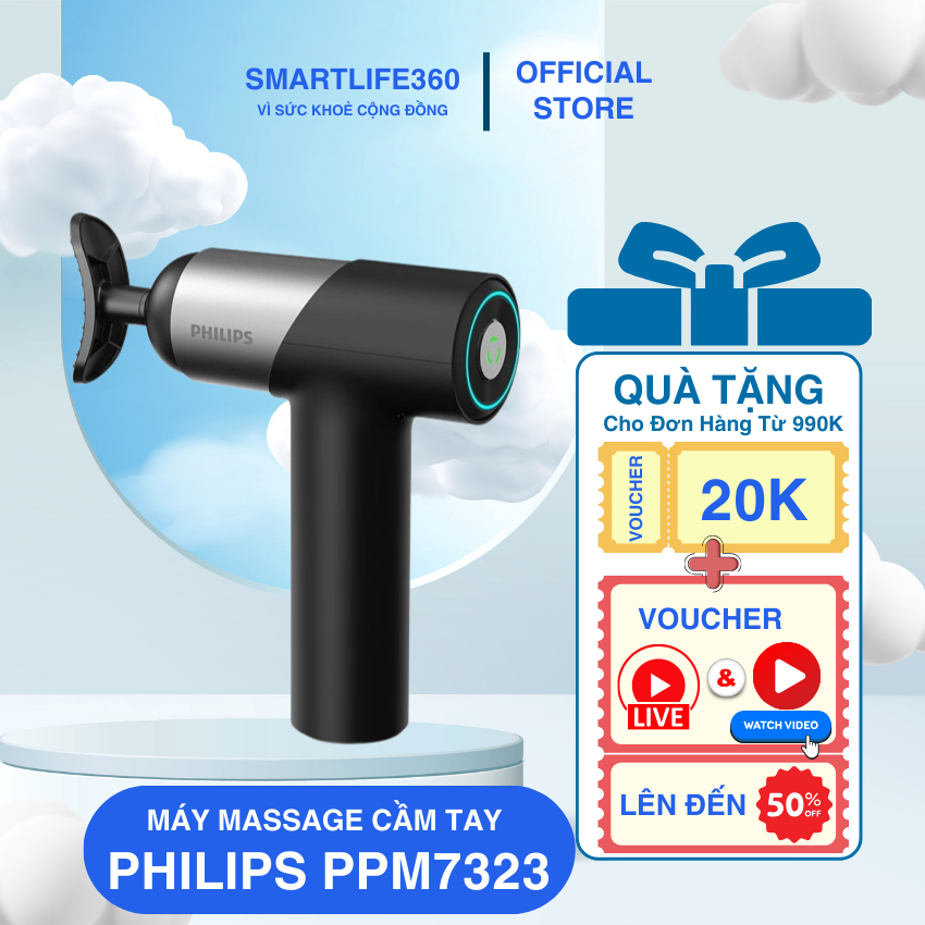 Máy Massage Cầm Tay PHILIPS 7323-3203G Với 7 cấp độ điều chỉnh,Kết hợp 6 đầu massage_BH 12 THÁNG