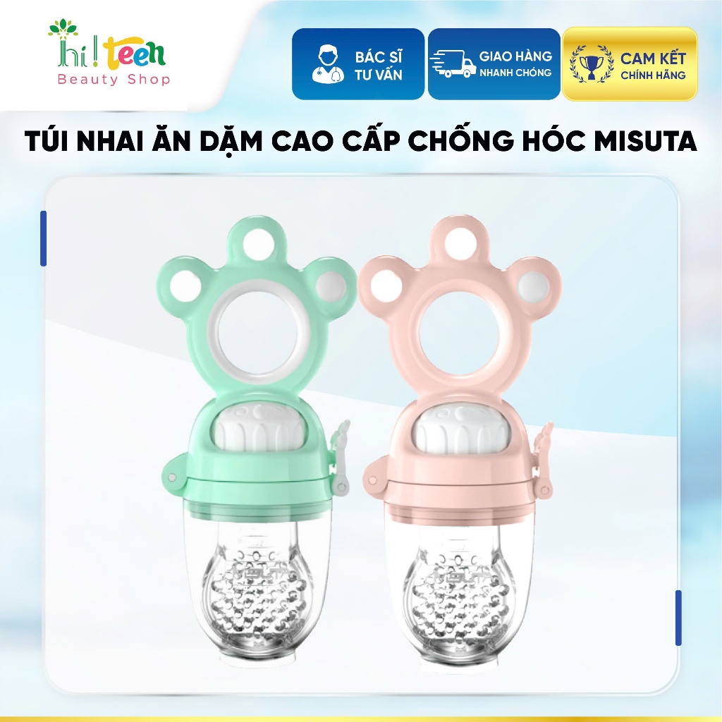 Túi nhai ăn dặm cao cấp chống hóc Misuta (Gồm 1 túi nhai + 3 núm nhai) - an toàn cho bé