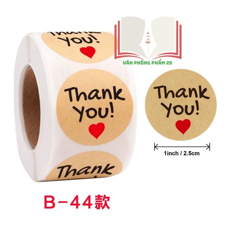 tem dán Sticker Thank you (1 cuộn 500 tem,cỡ 2.5cm).