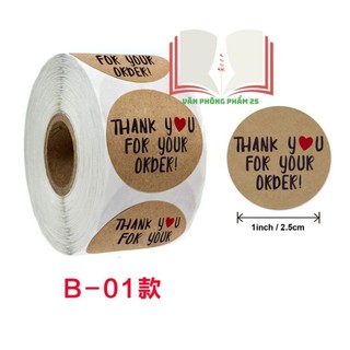 tem dán Sticker Thank you (1 cuộn 500 tem,cỡ 2.5cm).