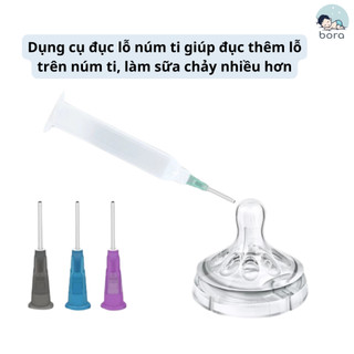 Đục lỗ núm ti bình sữa cho bé, dùng mọi loại núm ti (Tặng thân đục lỗ)