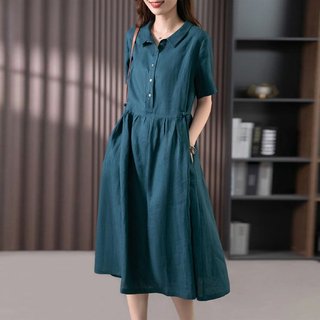 Váy Đầm Sơ Mi Chất Linen From Rộng Dáng Dài Mặc Hè Mát ,phù hợp đi chơi dạo phố thời trang Đũi Việt