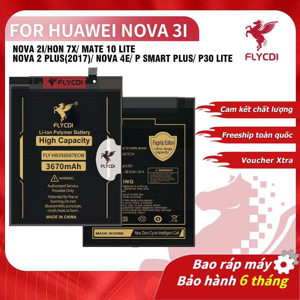 Pin điện thoại FLYCDI chính hãng, pin dung lượng cao dùng cho dòng HUAWEI Nova 3I/Nova 2I an toàn, b