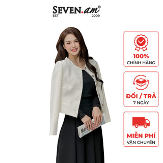 Áo khoác dạ kiểu tay dài trắng cổ tròn thời trang nữ Seven.AM OA0099I