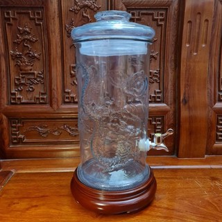 Bình 25 lít ngâm rượu thủy tinh dáng trụ hoa văn rồng có van và không van