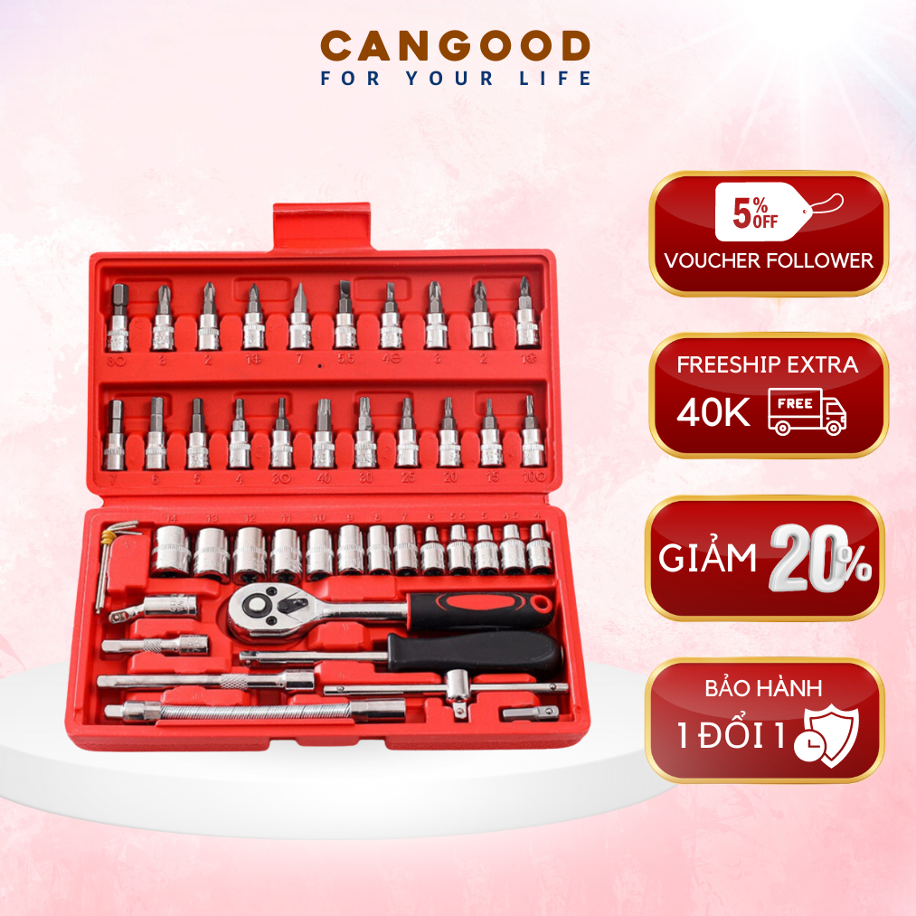 Bộ dụng cụ mở Bulong ốc vít đa năng 46 chi tiết, Bộ dụng cụ sửa chữa oto xe máy 46 món đa năng Không