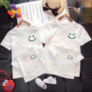 Áo gia đình cao cấp họa tiết mặt cười xanh unisex đủ size đồ đôi bố mẹ và bé trai gái AGD088