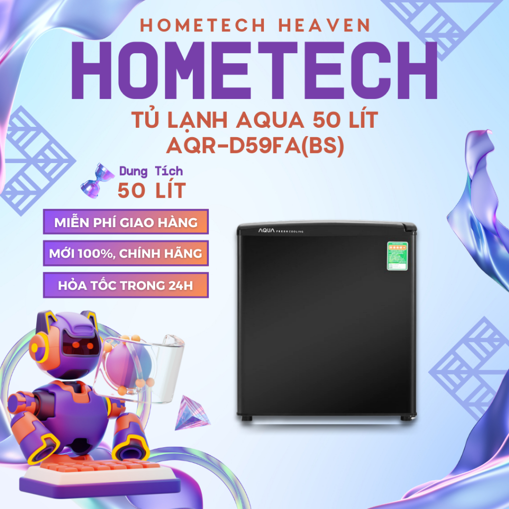 ☑️ AQR-D59FA(BS) - Tủ lạnh Mini Aqua 50 lít nhỏ gọn màu đen AQR-D59FA(BS) - Hàng Chính Hãng